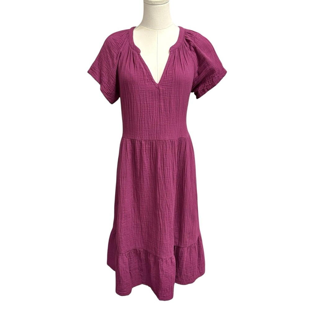 Pact Coastal Double Gauze Breezy Midi Dress Sz M Pockets Sangria Red - Picture 4 of 16